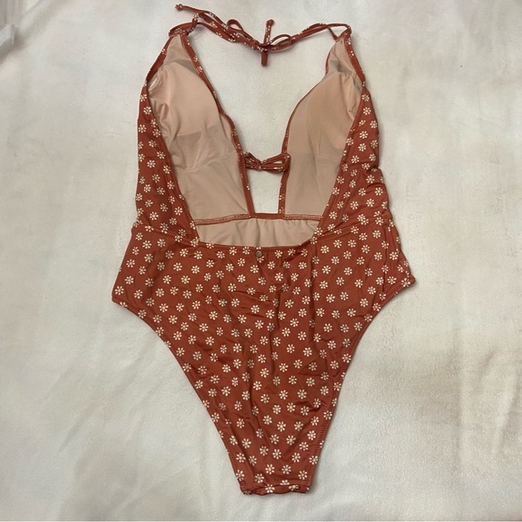 New! Victoria's Secret Swim Brown Daisy Plunge One Piece Swimsuit 3872 - Picture 5 of 8